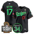 Men's Dodgers Mexico Fernando Memorial & 2024 World Series Patch Vapor Premier Limited Jersey V3 - All Stitched - Black Mexico, Shohei Ohtani