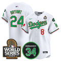 Men's Dodgers Mexico Fernando Memorial & 2024 World Series Patch Vapor Premier Limited Jersey V3 - All Stitched - Mexico White, Kobe Bryant