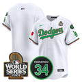 Men's Dodgers Mexico Fernando Memorial & 2024 World Series Patch Vapor Premier Limited Jersey V3 - All Stitched - Mexico White, Team