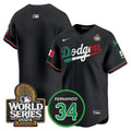 Men's Dodgers Mexico Fernando Memorial & 2024 World Series Patch Vapor Premier Limited Jersey V3 - All Stitched - Black Mexico Flag, Team
