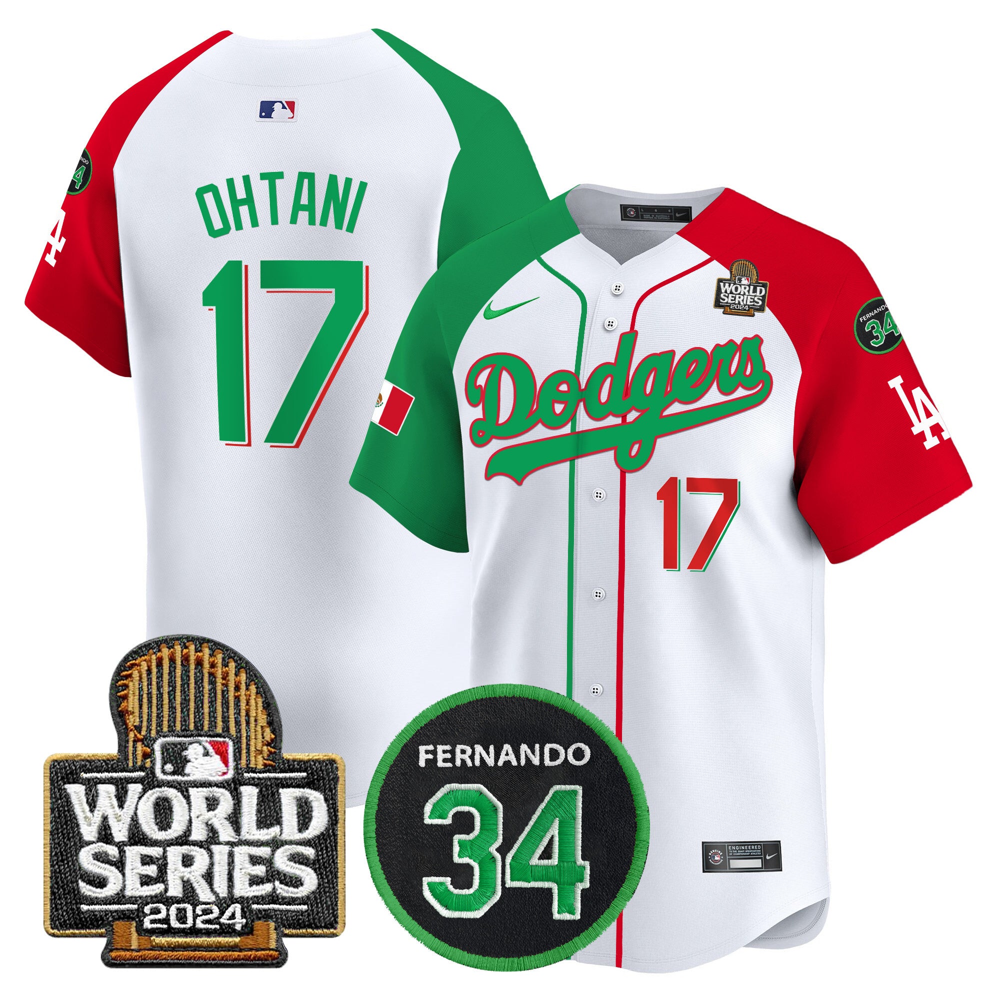 Men's Dodgers Mexico Fernando Memorial & 2024 World Series Patch Vapor Premier Limited Jersey V3 - All Stitched - Mexican Heritage Night, Shohei Ohtani