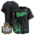 Men's Dodgers Mexico Fernando Memorial & 2024 World Series Patch Vapor Premier Limited Jersey V3 - All Stitched - Black Mexico, Team