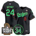 Men's Dodgers Mexico Fernando Memorial & 2024 World Series Patch Vapor Premier Limited Jersey V3 - All Stitched - Black Mexico, Kobe Bryant