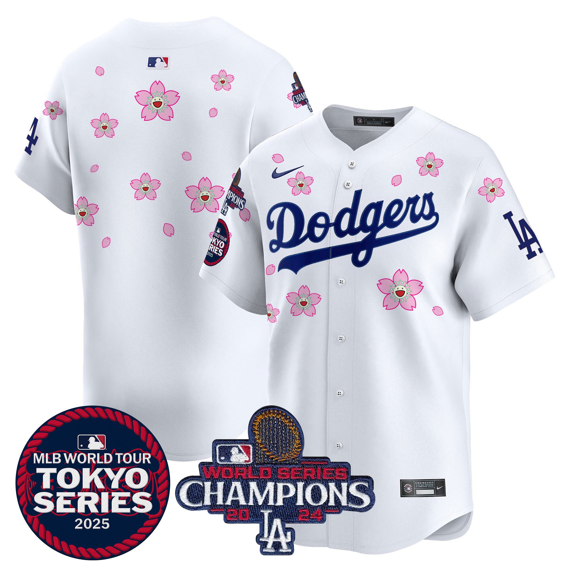 Men's Dodgers 2024 World Series Champions Patch Vapor Premier Limited Jersey - All Stitched - Alternate White, Team