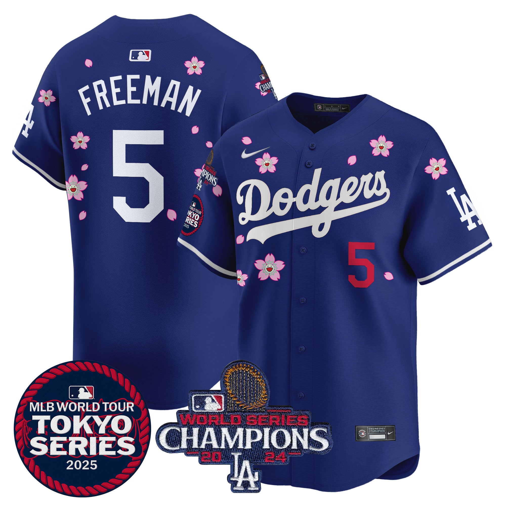Men's Dodgers 2024 World Series Champions Patch Vapor Premier Limited Jersey - All Stitched - Royal, Yamamoto