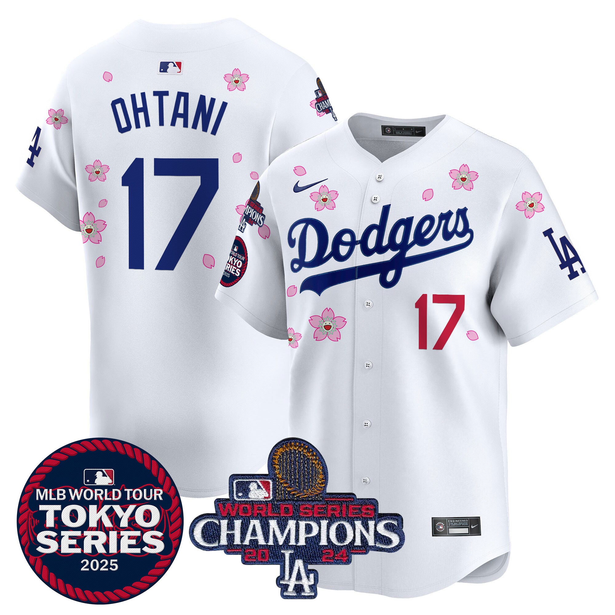 Men's Dodgers 2024 World Series Champions Patch Vapor Premier Limited Jersey - All Stitched - White, Shohei Ohtani