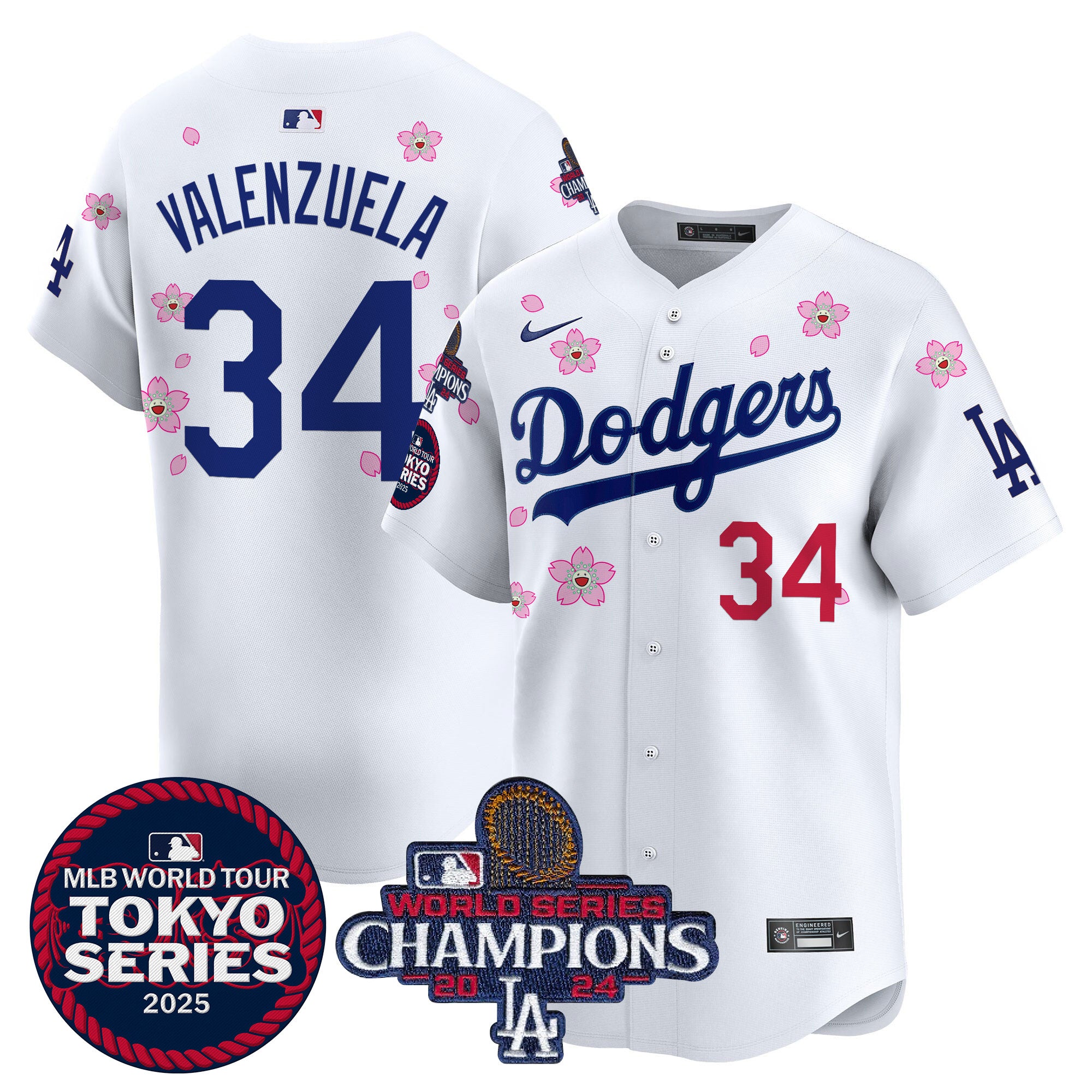 Men's Dodgers 2024 World Series Champions Patch Vapor Premier Limited Jersey - All Stitched - White, Kike Hernandez