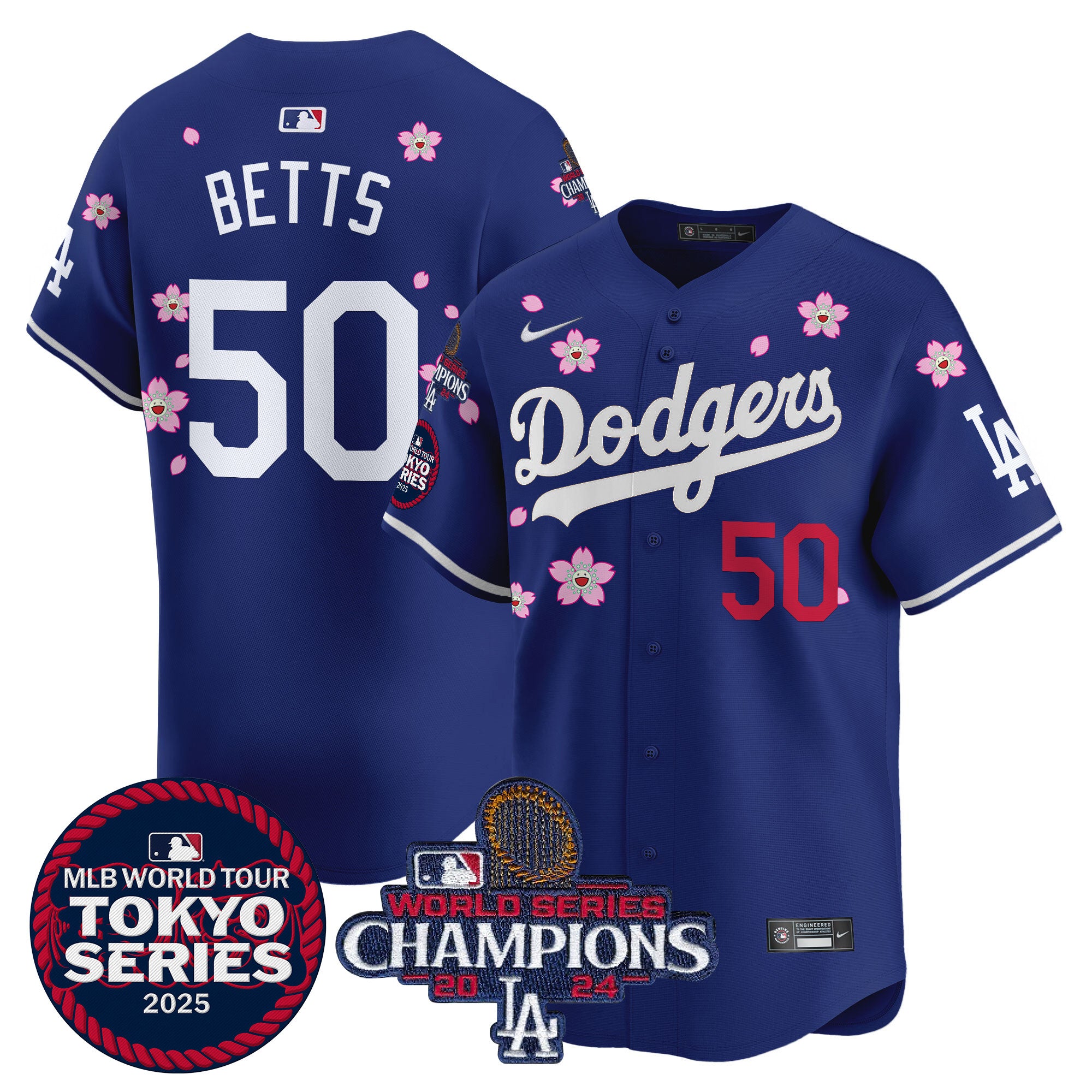 Men's Dodgers 2024 World Series Champions Patch Vapor Premier Limited Jersey - All Stitched - Royal, Tommy Edman