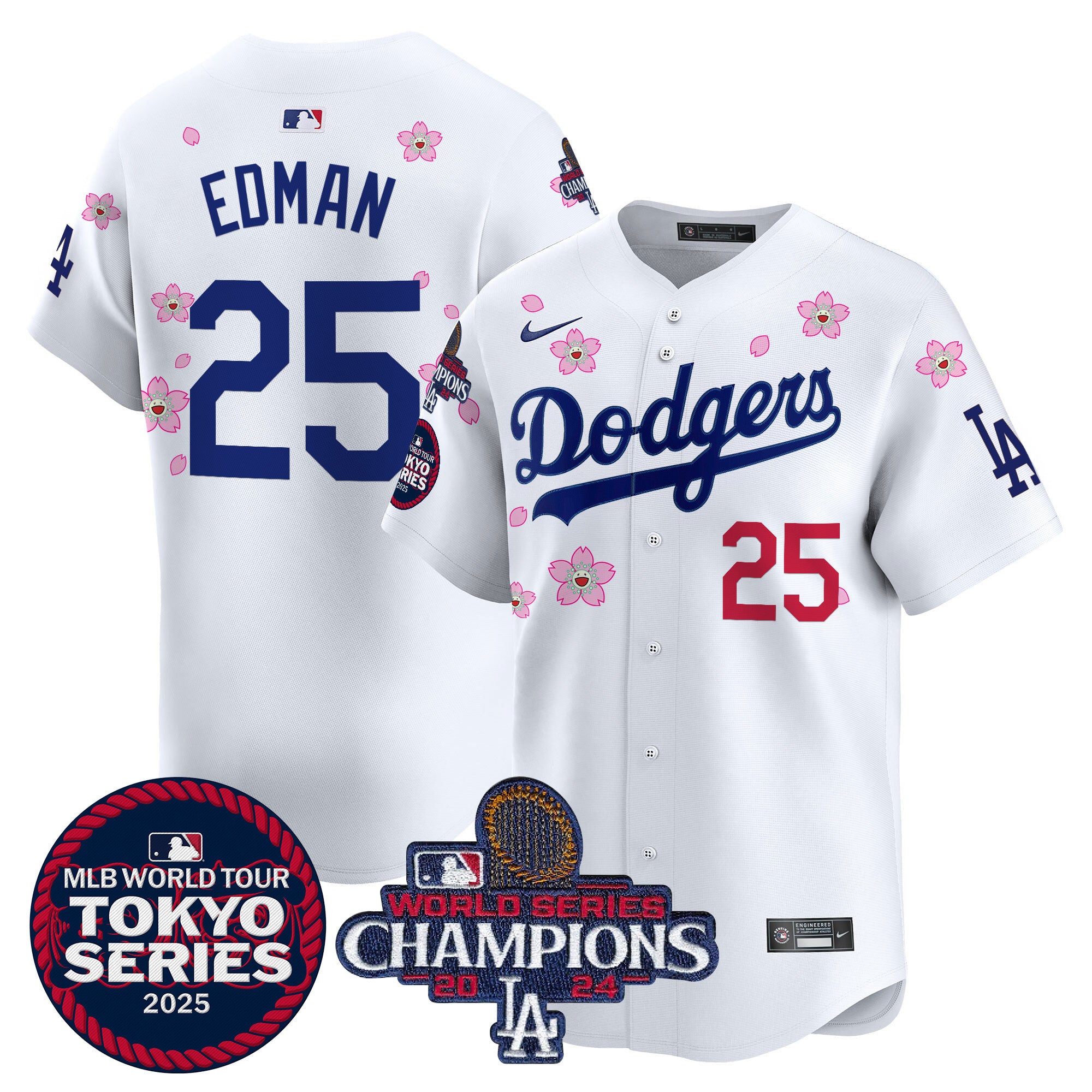 Men's Dodgers 2024 World Series Champions Patch Vapor Premier Limited Jersey - All Stitched - Alternate White, Kobe Bryant