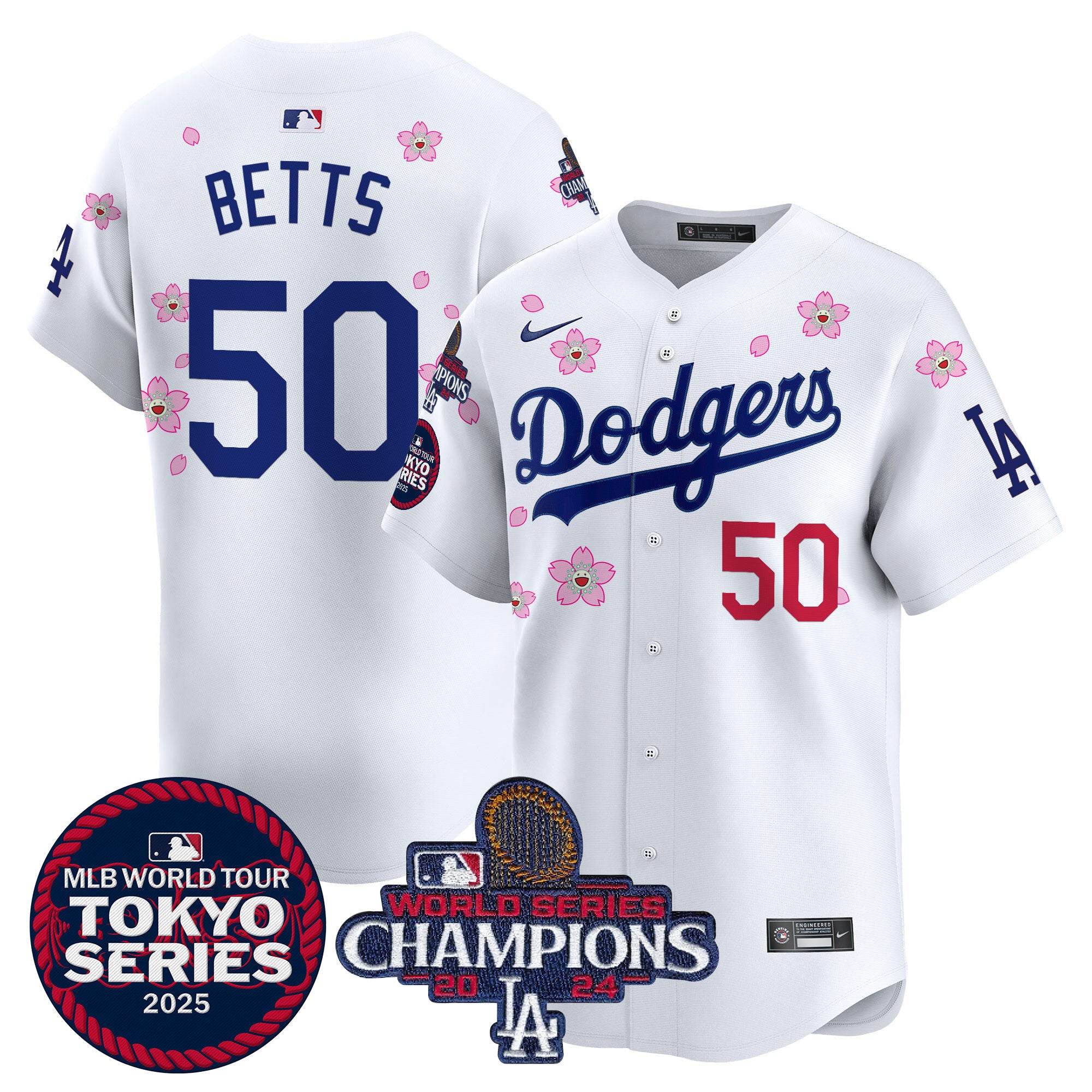 Men's Dodgers 2024 World Series Champions Patch Vapor Premier Limited Jersey - All Stitched - White, Kobe Bryant