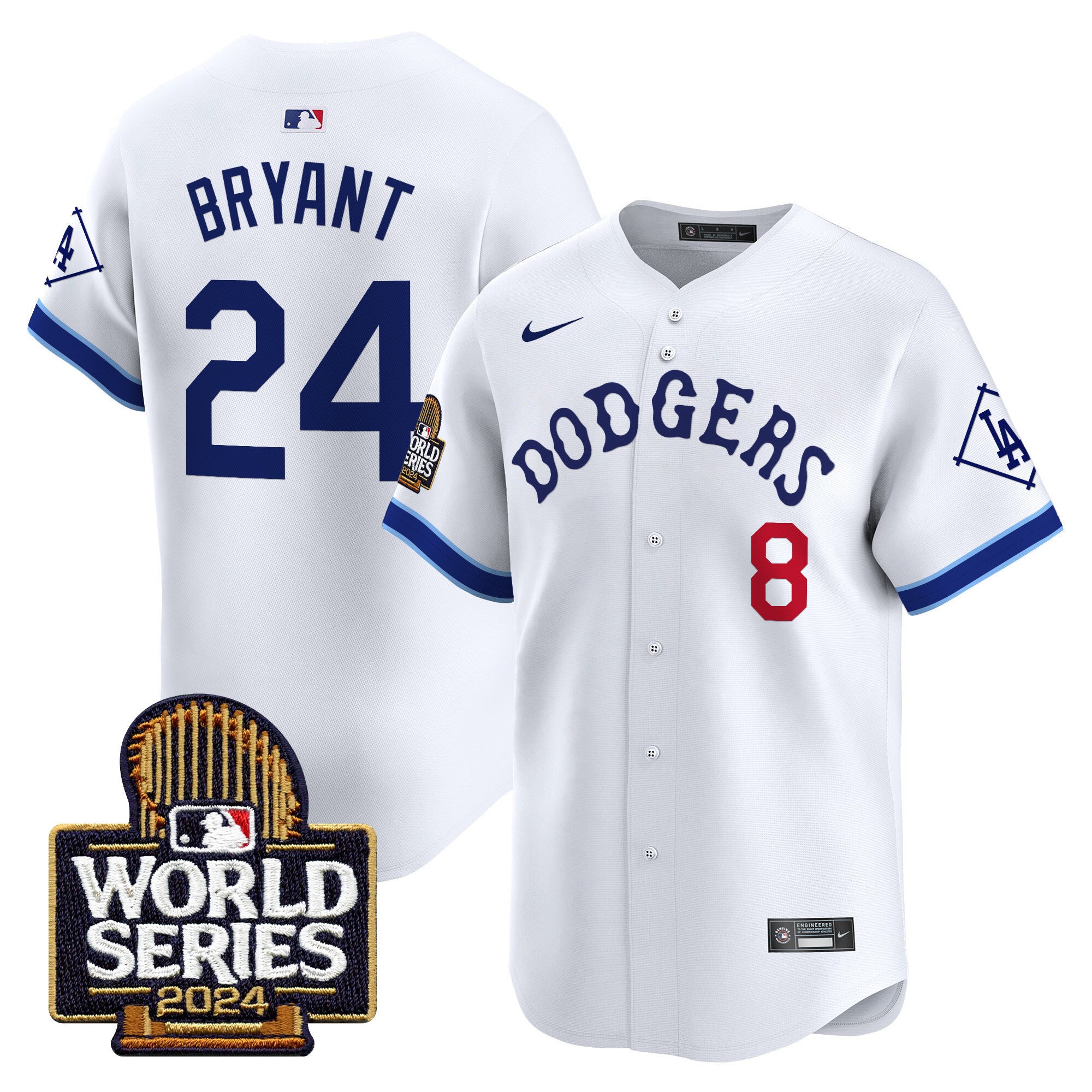Men's Dodgers Tribute 2024 World Series Vapor Premier Limited Jersey - All Stitched - White, Kobe Bryant