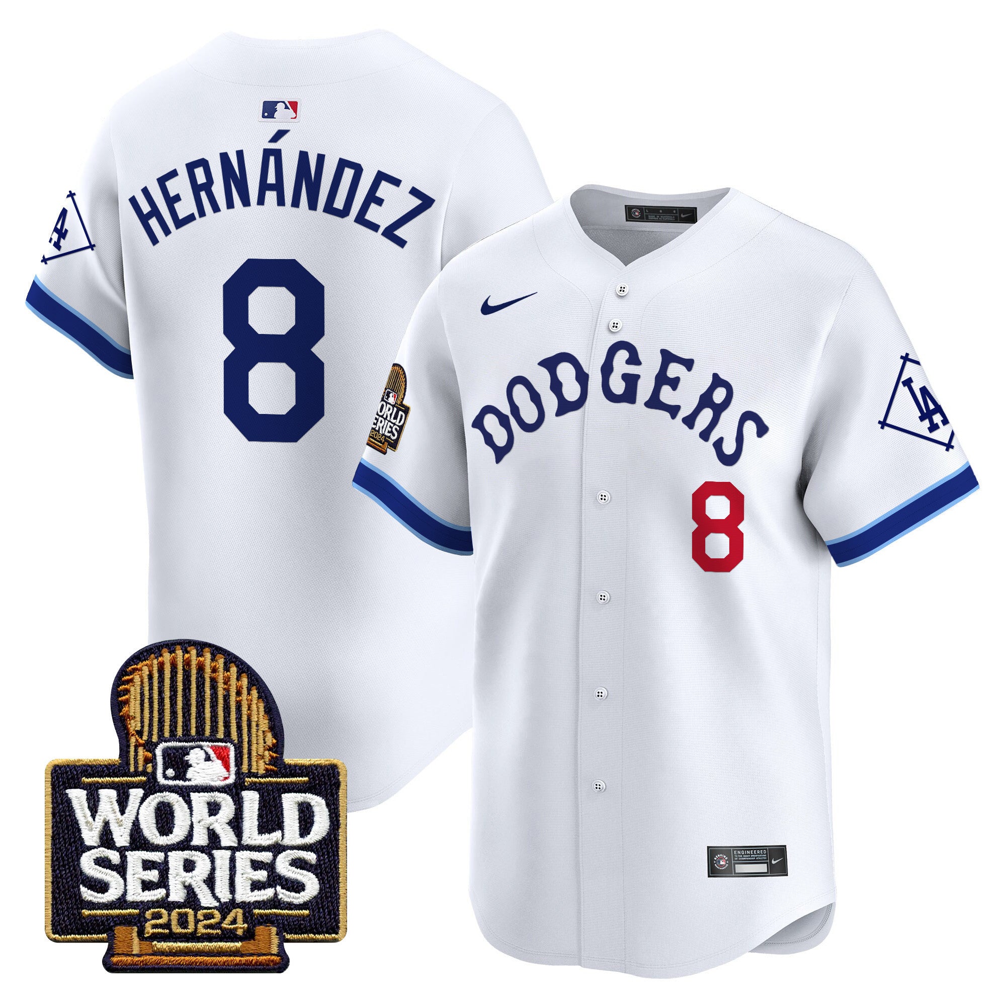 Men's Dodgers Tribute 2024 World Series Vapor Premier Limited Jersey - All Stitched - White, Kike Hernandez