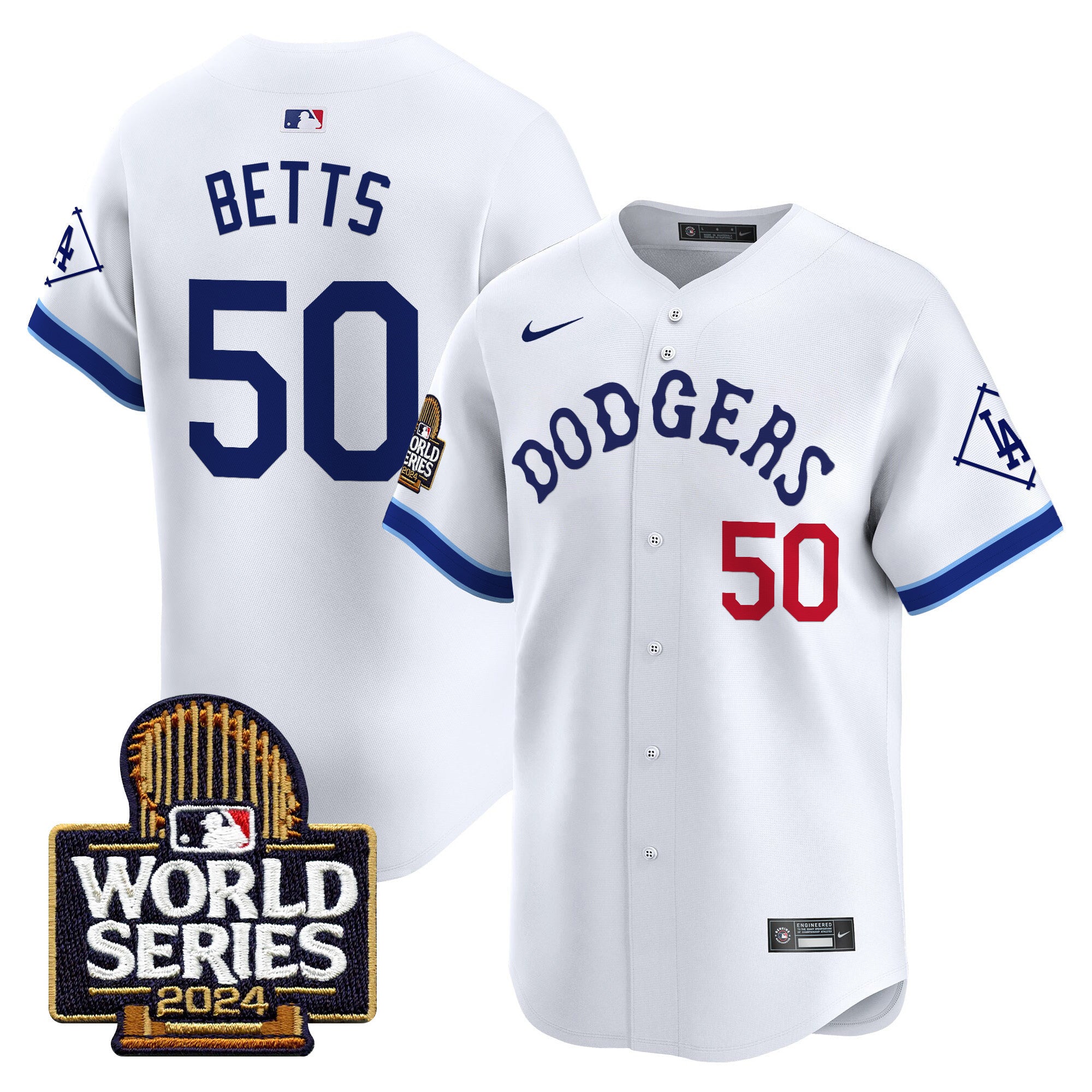 Men's Dodgers Tribute 2024 World Series Vapor Premier Limited Jersey - All Stitched - White, Mookie Betts