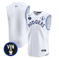Men's Dodgers Tribute Vin Scully Patch Vapor Premier Sleeveless Jersey - All Stitched - White, Team