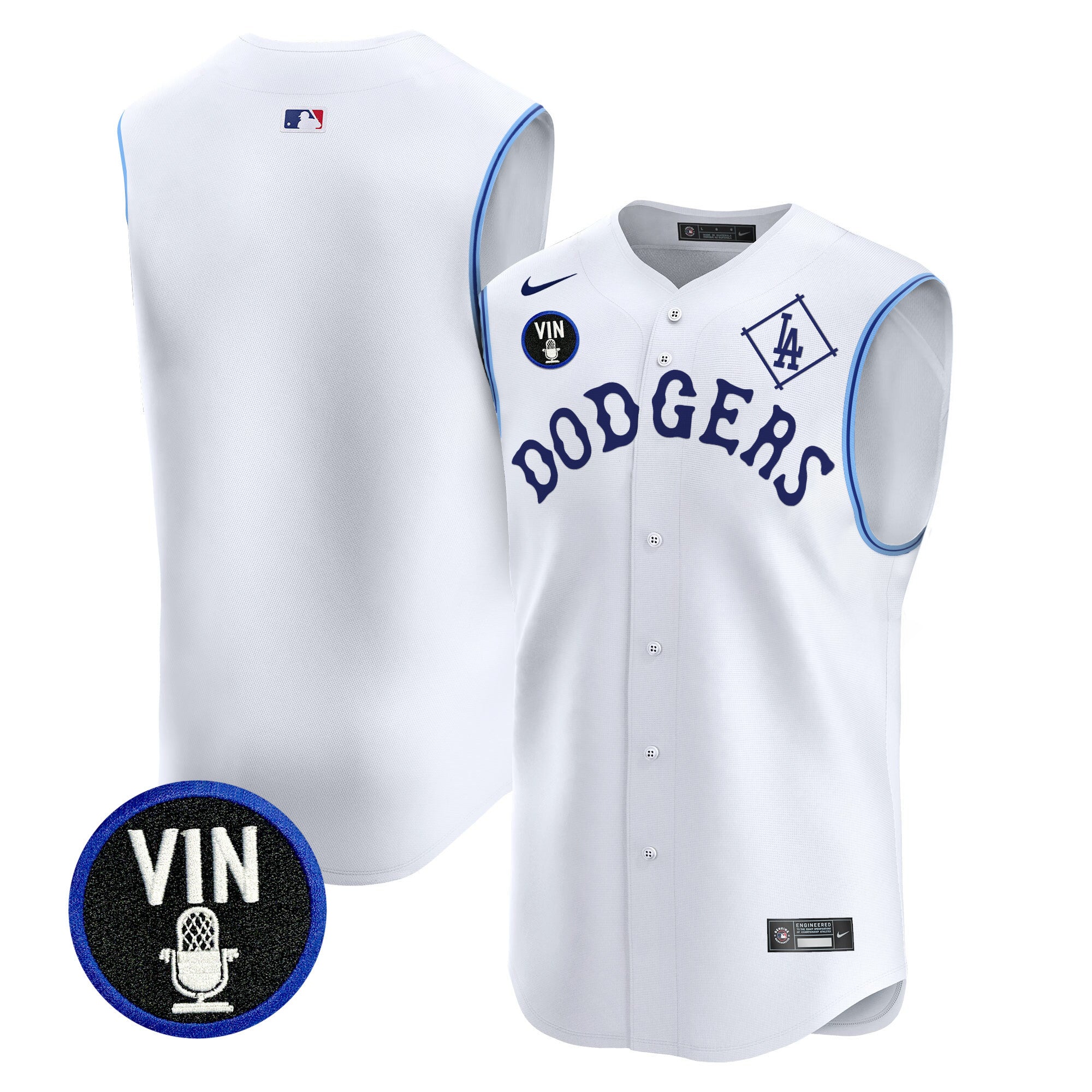 Men's Dodgers Tribute Vin Scully Patch Vapor Premier Sleeveless Jersey - All Stitched - White, Team