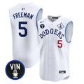 Men's Dodgers Tribute Vin Scully Patch Vapor Premier Sleeveless Jersey - All Stitched - White, Freddie Freeman