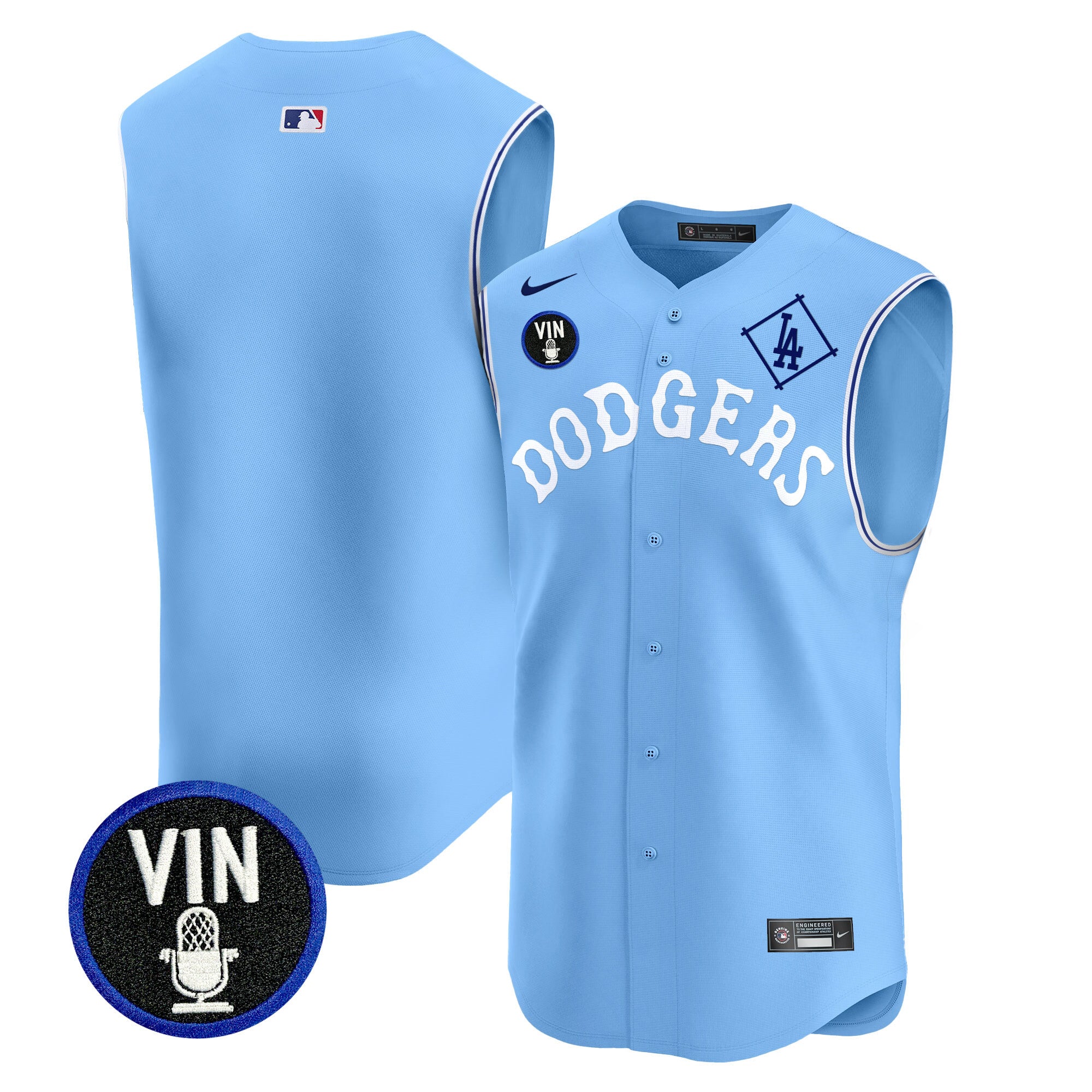 Men's Dodgers Tribute Vin Scully Patch Vapor Premier Sleeveless Jersey - All Stitched - Blue, Team