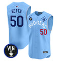 Men's Dodgers Tribute Vin Scully Patch Vapor Premier Sleeveless Jersey - All Stitched - Blue, Mookie Betts