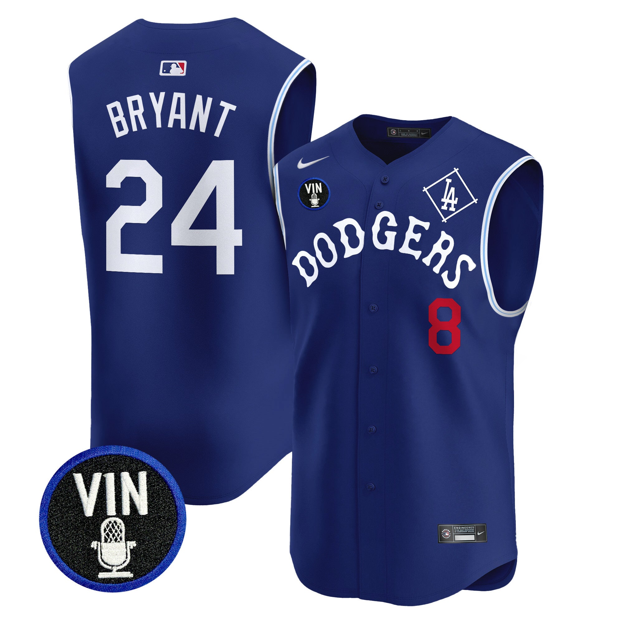 Men's Dodgers Tribute Vin Scully Patch Vapor Premier Sleeveless Jersey - All Stitched - Royal, Kobe Bryant