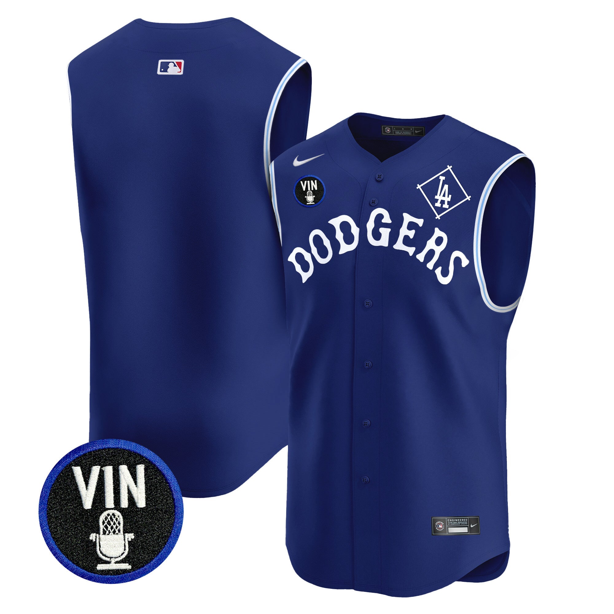 Men's Dodgers Tribute Vin Scully Patch Vapor Premier Sleeveless Jersey - All Stitched - Royal, Team