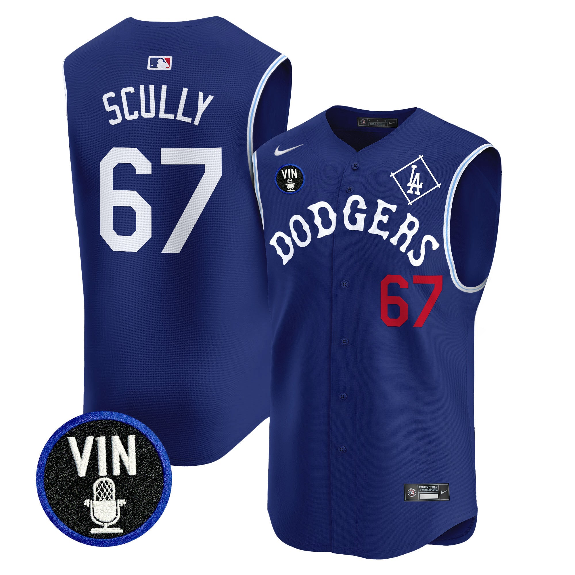 Men's Dodgers Tribute Vin Scully Patch Vapor Premier Sleeveless Jersey - All Stitched - Royal, Vin Scully