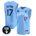 Men's Dodgers Tribute Vin Scully Patch Vapor Premier Sleeveless Jersey - All Stitched - Blue, Shohei Ohtani