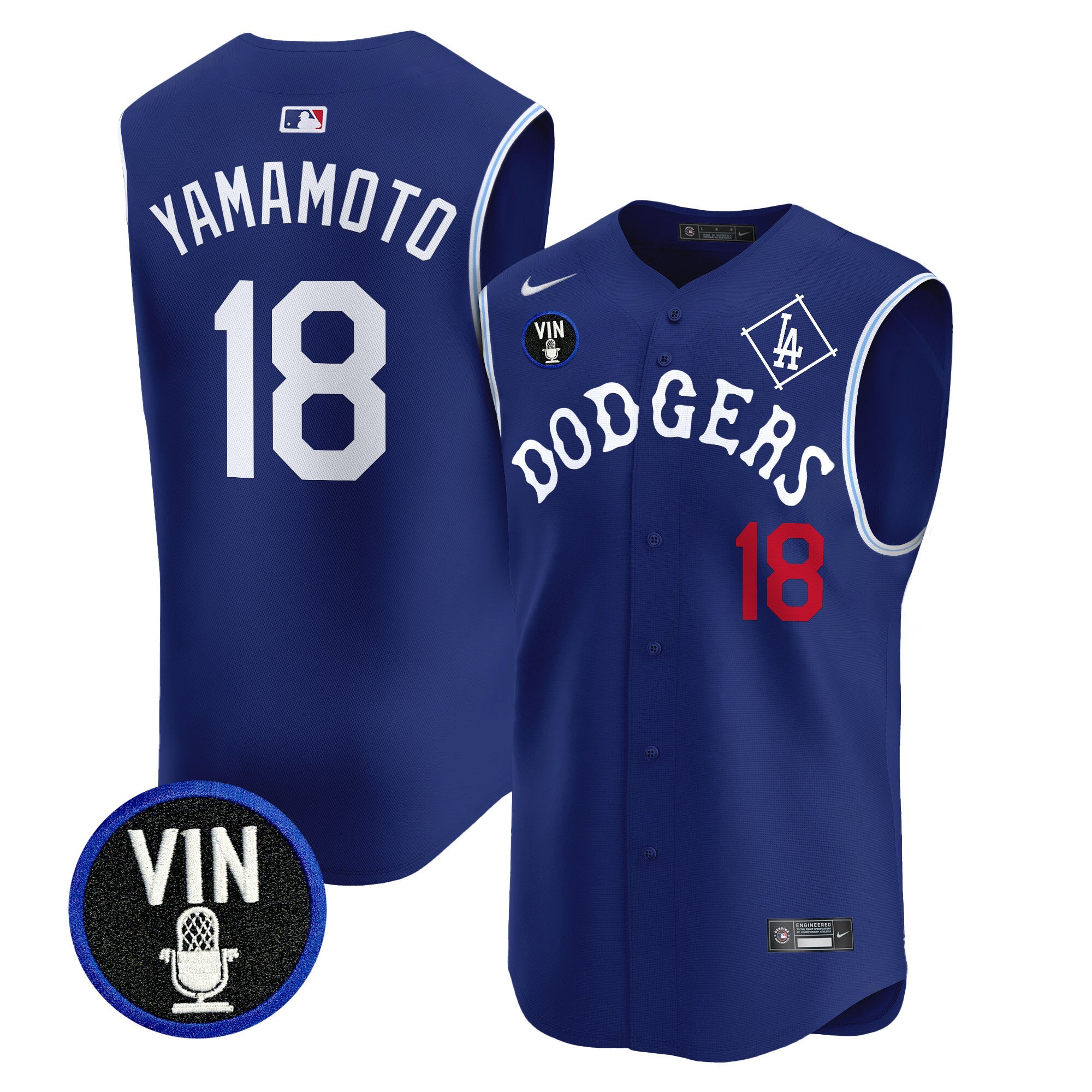 Men's Dodgers Tribute Vin Scully Patch Vapor Premier Sleeveless Jersey - All Stitched - Royal, Yamamoto