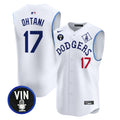 Men's Dodgers Tribute Vin Scully Patch Vapor Premier Sleeveless Jersey - All Stitched - White, Shohei Ohtani