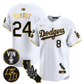 Men's Dodgers Vin & Kobe Patch Gold Trim Vapor Premier Limited Jersey V2 - All Stitched - White Gold, Kobe Bryant