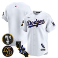 Men's Dodgers Vin & Kobe Patch Gold Trim Vapor Premier Limited Jersey V2 - All Stitched - White, Team