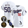 Men's Dodgers Vin & Kobe Patch Gold Trim Vapor Premier Limited Jersey V2 - All Stitched - White, Mookie Betts