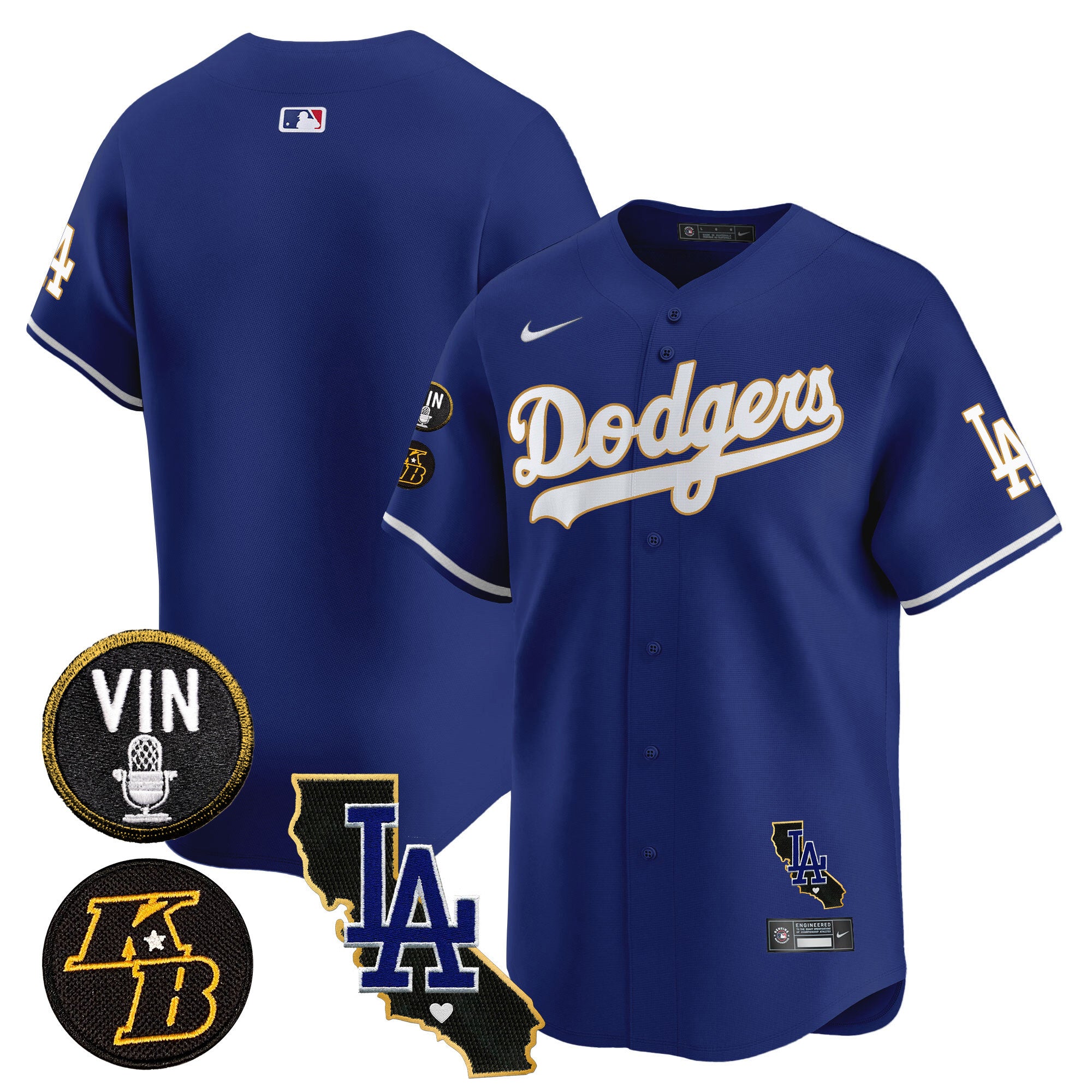 Men's Dodgers Vin & Kobe Patch Gold Trim Vapor Premier Limited Jersey V2 - All Stitched - Royal, Team
