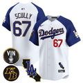 Men's Dodgers Vin & Kobe Patch Gold Trim Vapor Premier Limited Jersey V2 - All Stitched - White Alternate, Vin Scully