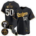 Men's Dodgers Vin & Kobe Patch Gold Trim Vapor Premier Limited Jersey V2 - All Stitched - Black Gold, Mookie Betts