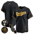Men's Dodgers Vin & Kobe Patch Gold Trim Vapor Premier Limited Jersey V2 - All Stitched - Black Gold, Team