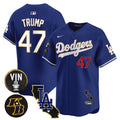 Men's Dodgers Vin & Kobe Patch Gold Trim Vapor Premier Limited Jersey V2 - All Stitched - Royal, Donald Trump