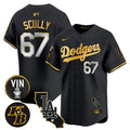 Men's Dodgers Vin & Kobe Patch Gold Trim Vapor Premier Limited Jersey V2 - All Stitched - Black Gold, Vin Scully