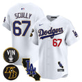 Men's Dodgers Vin & Kobe Patch Gold Trim Vapor Premier Limited Jersey V2 - All Stitched - White, Vin Scully