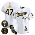 Men's Dodgers Vin & Kobe Patch Gold Trim Vapor Premier Limited Jersey V2 - All Stitched - White Gold, Joe Biden