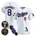 Men's Dodgers Vin & Kobe Patch Gold Trim Vapor Premier Limited Jersey V2 - All Stitched - White, Kike Hernandez