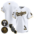 Men's Dodgers Vin & Kobe Patch Gold Trim Vapor Premier Limited Jersey V2 - All Stitched - White Gold, Team
