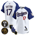 Men's Dodgers Vin & Kobe Patch Gold Trim Vapor Premier Limited Jersey V2 - All Stitched - White Alternate, Shohei Ohtani
