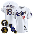 Men's Dodgers Vin & Kobe Patch Gold Trim Vapor Premier Limited Jersey V2 - All Stitched - White, Yamamoto