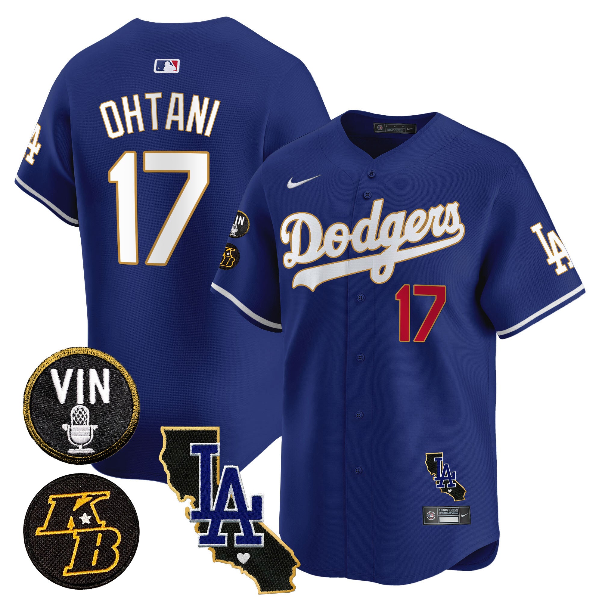 Men's Dodgers Vin & Kobe Patch Gold Trim Vapor Premier Limited Jersey V2 - All Stitched - Royal, Shohei Ohtani