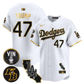 Men's Dodgers Vin & Kobe Patch Gold Trim Vapor Premier Limited Jersey V2 - All Stitched - White Gold, Donald Trump