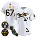 Men's Dodgers Vin & Kobe Patch Gold Trim Vapor Premier Limited Jersey V2 - All Stitched - White Gold, Vin Scully
