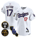 Men's Dodgers Vin & Kobe Patch Gold Trim Vapor Premier Limited Jersey V2 - All Stitched - White, Shohei Ohtani