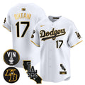 Men's Dodgers Vin & Kobe Patch Gold Trim Vapor Premier Limited Jersey V2 - All Stitched - White Gold, Shohei Ohtani