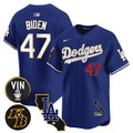 Men's Dodgers Vin & Kobe Patch Gold Trim Vapor Premier Limited Jersey V2 - All Stitched - Royal, Joe Biden