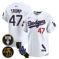 Men's Dodgers Vin & Kobe Patch Gold Trim Vapor Premier Limited Jersey V2 - All Stitched - White, Donald Trump
